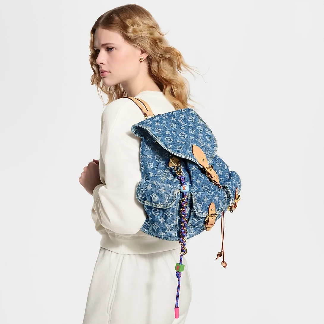 Alternative view of Louis Vuitton Montsouris Cargo Backpack / Blue Denim Gold Hardware