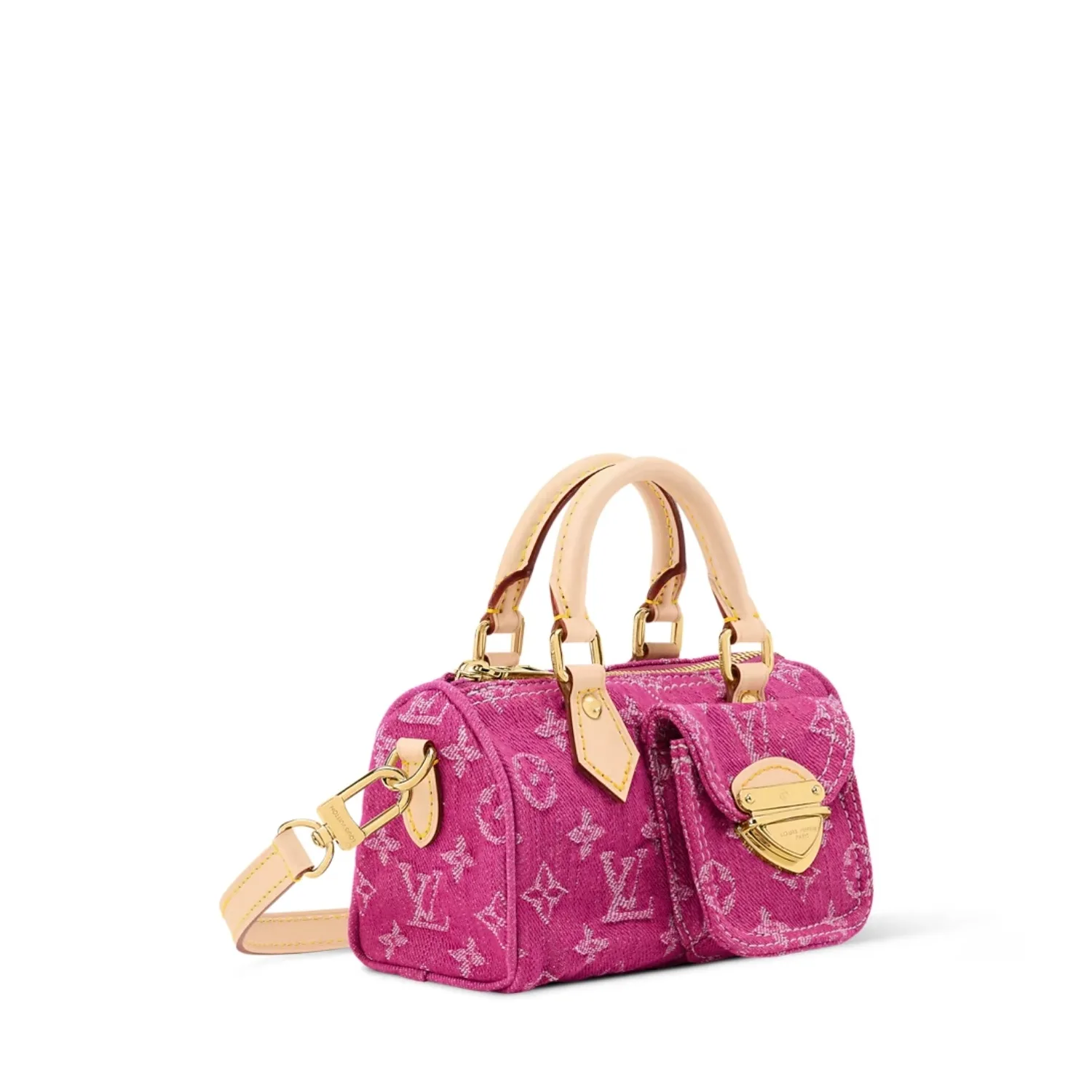 Louis Vuitton Nano Speedy Top Handle Bag / Fuchsia Denim Gold Hardware - Image 4