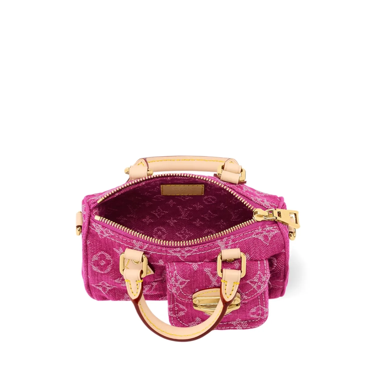 Louis Vuitton Nano Speedy Top Handle Bag / Fuchsia Denim Gold Hardware - Image 5