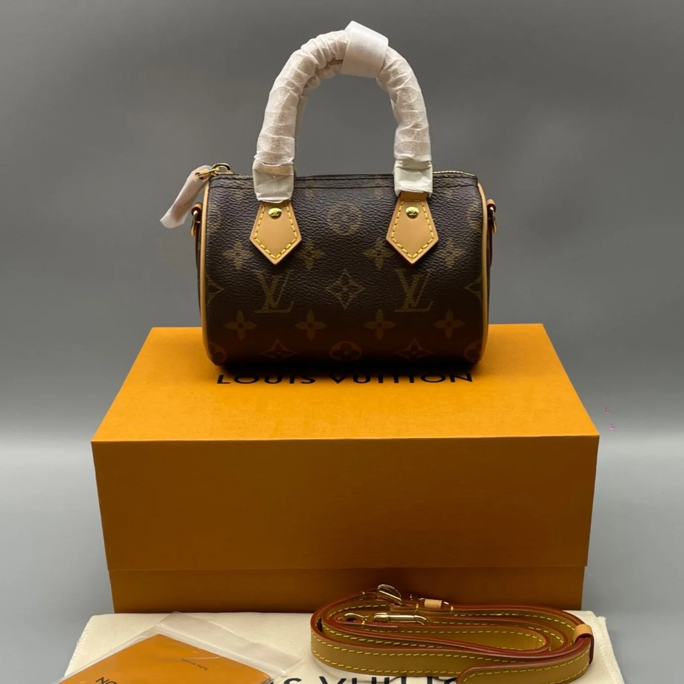 Louis Vuitton Nano Speedy Top Handle Bag / Brown Gold Hardware - Image 3