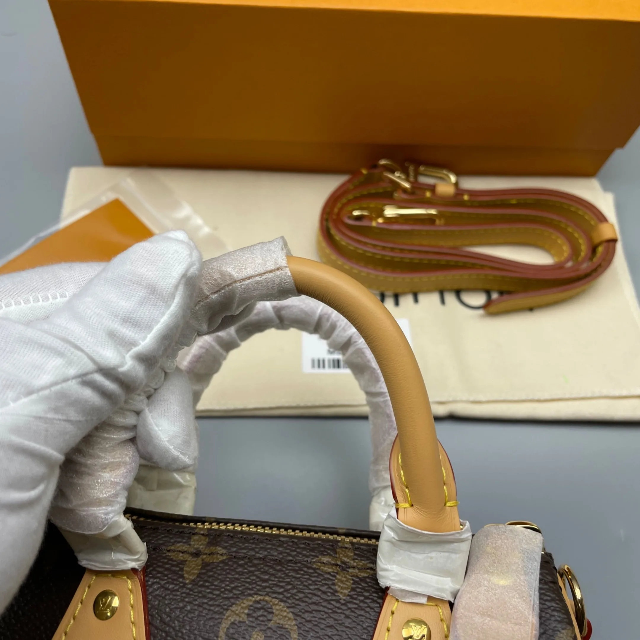 Louis Vuitton Nano Speedy Top Handle Bag / Brown Gold Hardware - Image 7