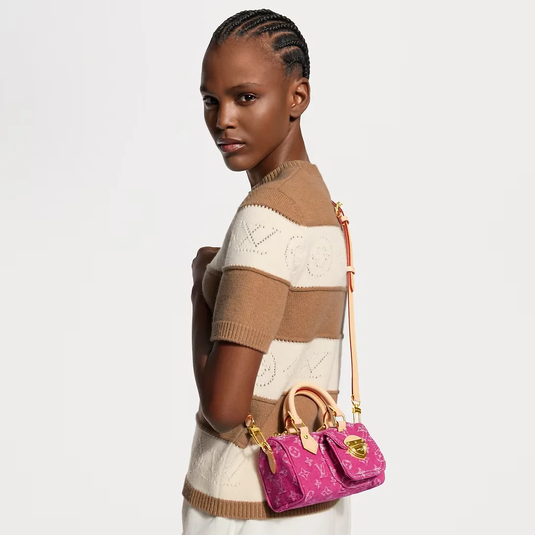 Alternative view of Louis Vuitton Nano Speedy Top Handle Bag / Fuchsia Denim Gold Hardware