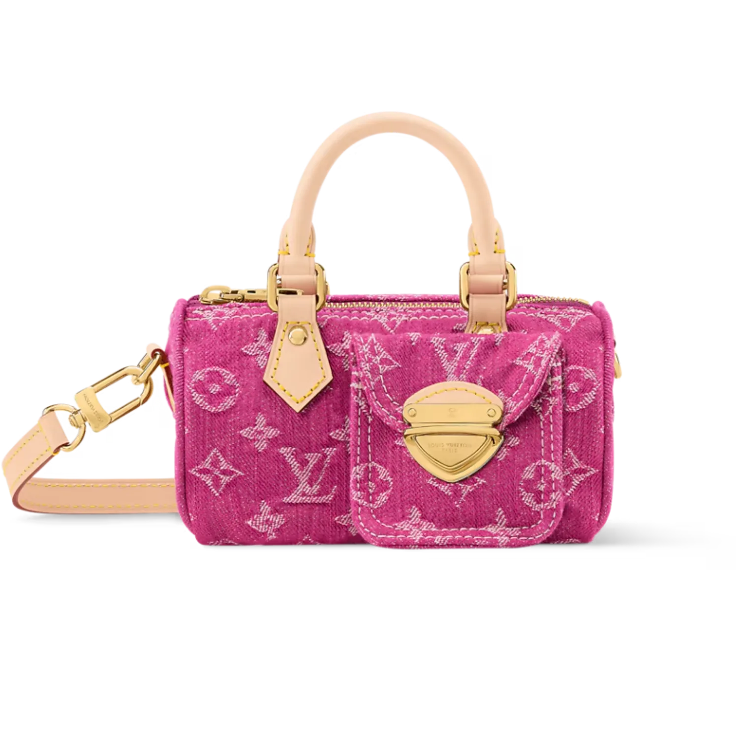 Louis Vuitton Nano Speedy Top Handle Bag / Fuchsia Denim Gold Hardware