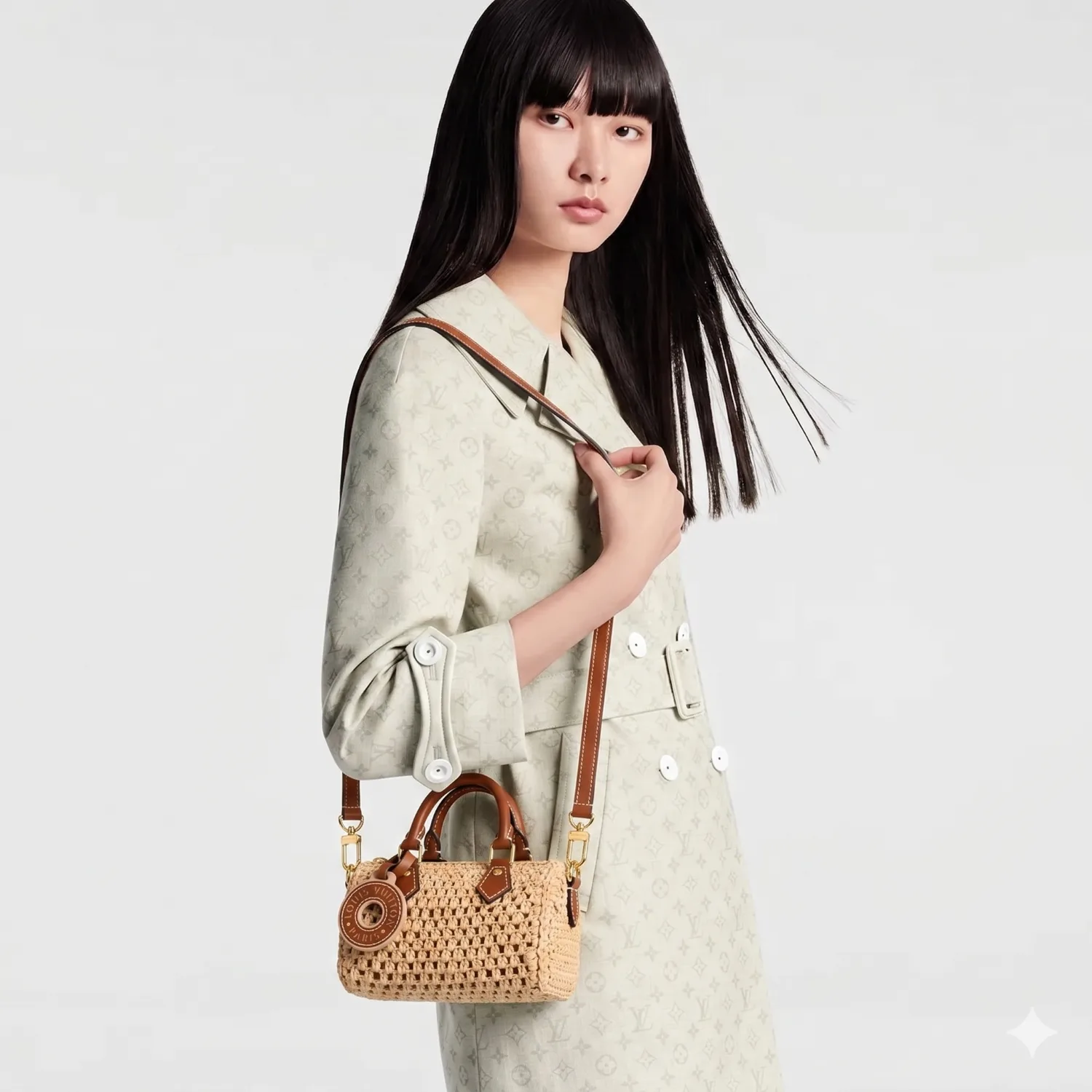 Louis Vuitton Nano Speedy Top Handle Bag / Natural Tan Raffia Gold Hardware - Image 2