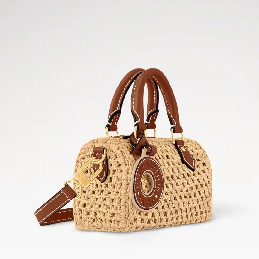 Louis Vuitton Nano Speedy Top Handle Bag / Natural Tan Raffia Gold Hardware - Image 3
