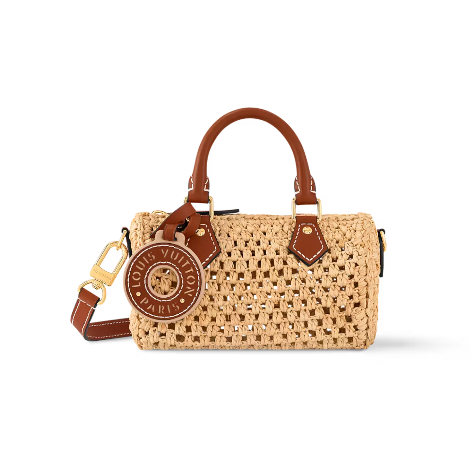 Louis Vuitton Nano Speedy Top Handle Bag / Natural Tan Raffia Gold Hardware