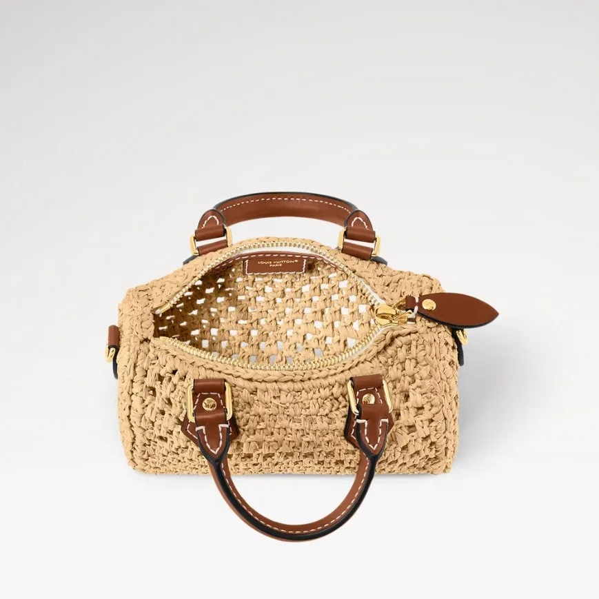 Louis Vuitton Nano Speedy Top Handle Bag / Natural Tan Raffia Gold Hardware - Image 4