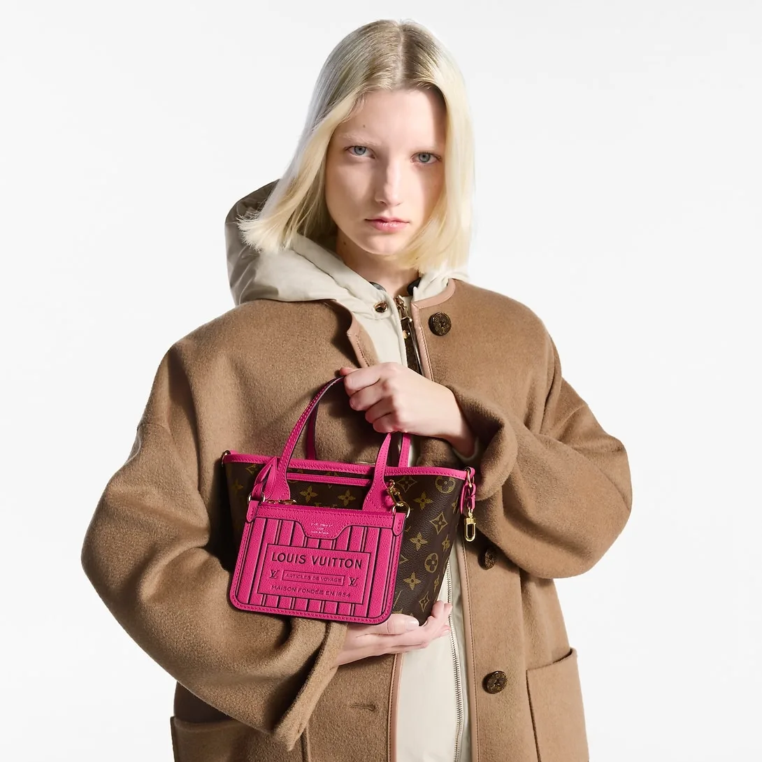 Louis Vuitton Neverfull Bandouliere Inside Out BB Tote Bag / Rose Pondichery Gold Hardware - Image 3