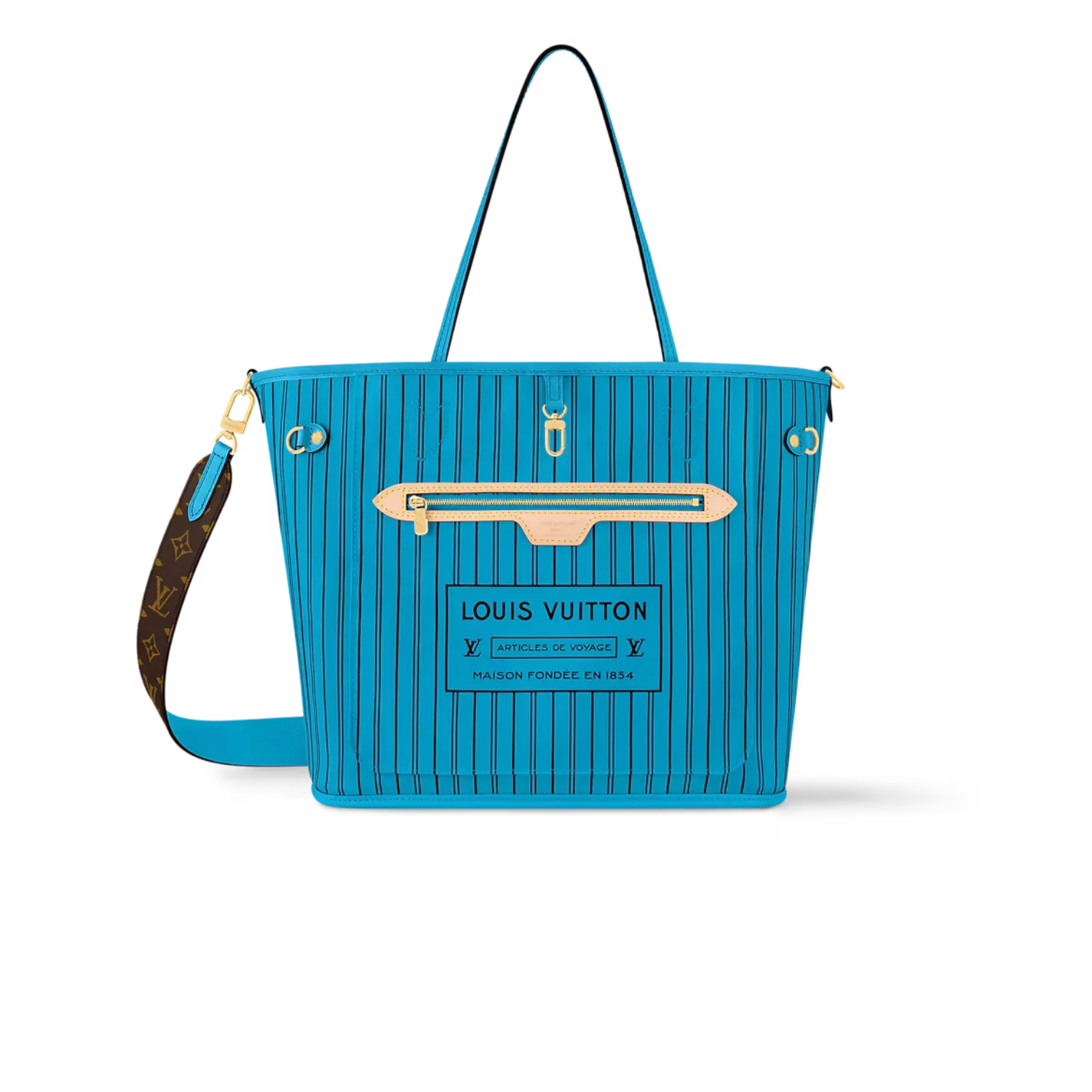 Louis Vuitton Neverfull Bandouliere Inside Out MM Tote Bag / Gaston Blue Gold Ha