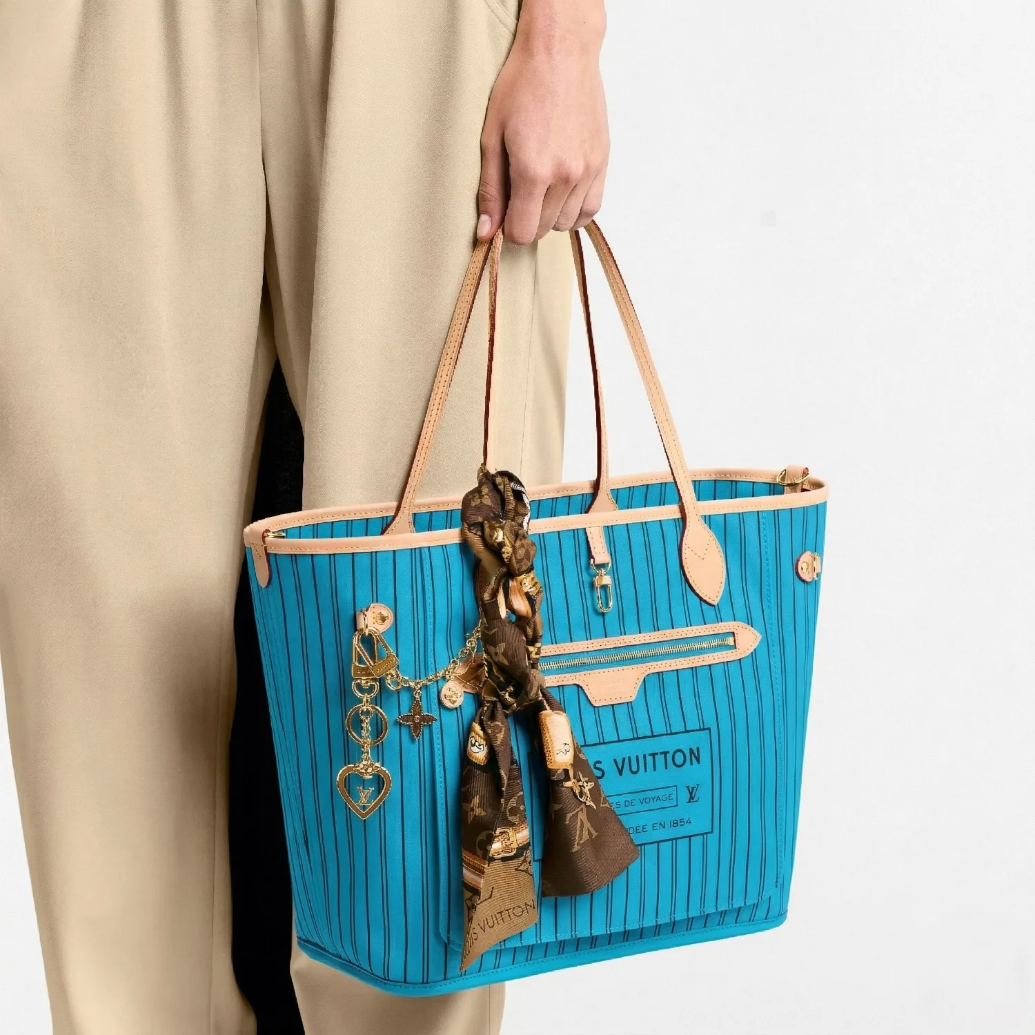 Louis Vuitton Neverfull Bandouliere Inside Out MM Tote Bag / Gaston Blue Gold Hardware - Image 2