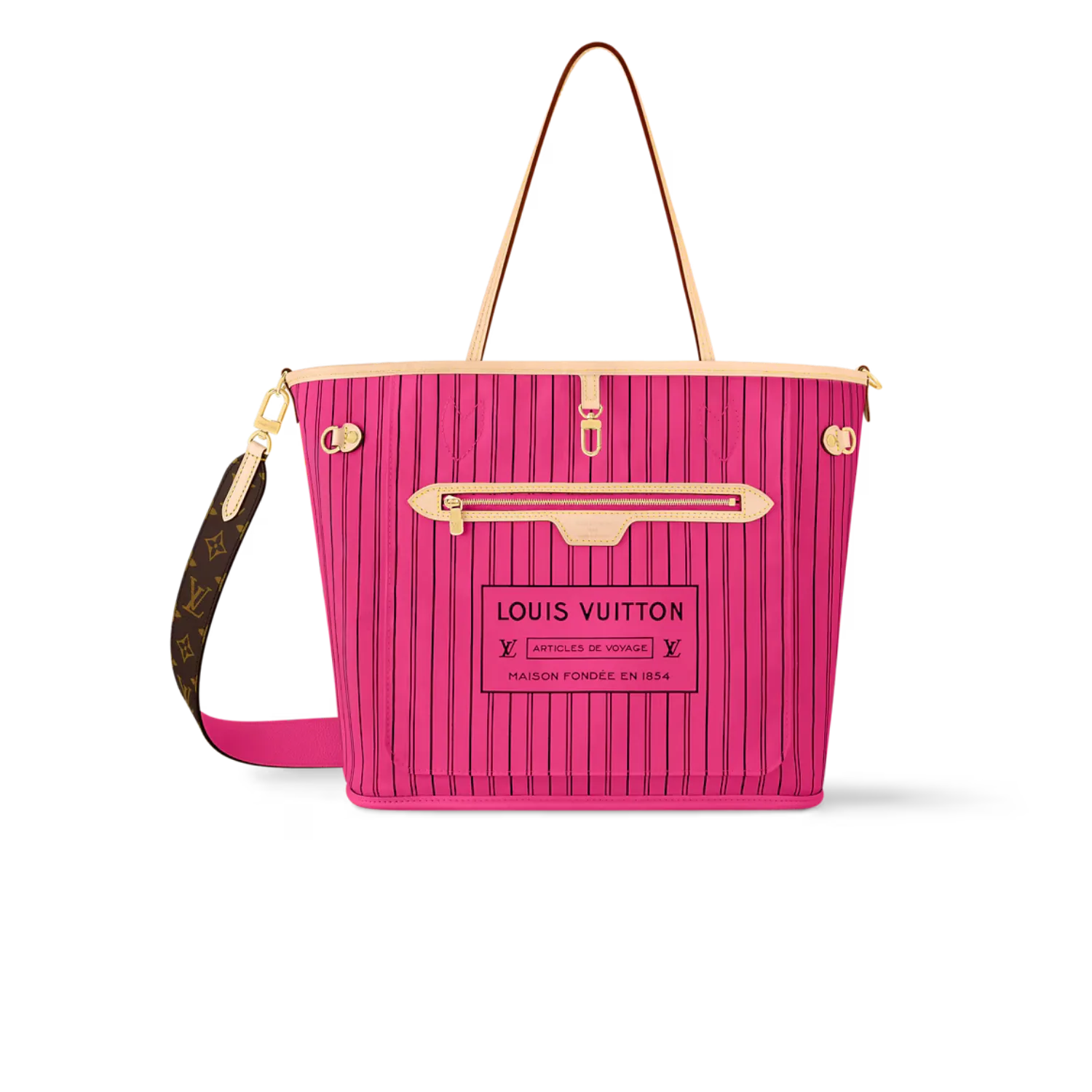 Louis Vuitton Neverfull Bandouliere Inside Out MM Tote Bag / Rose Gold Hardware