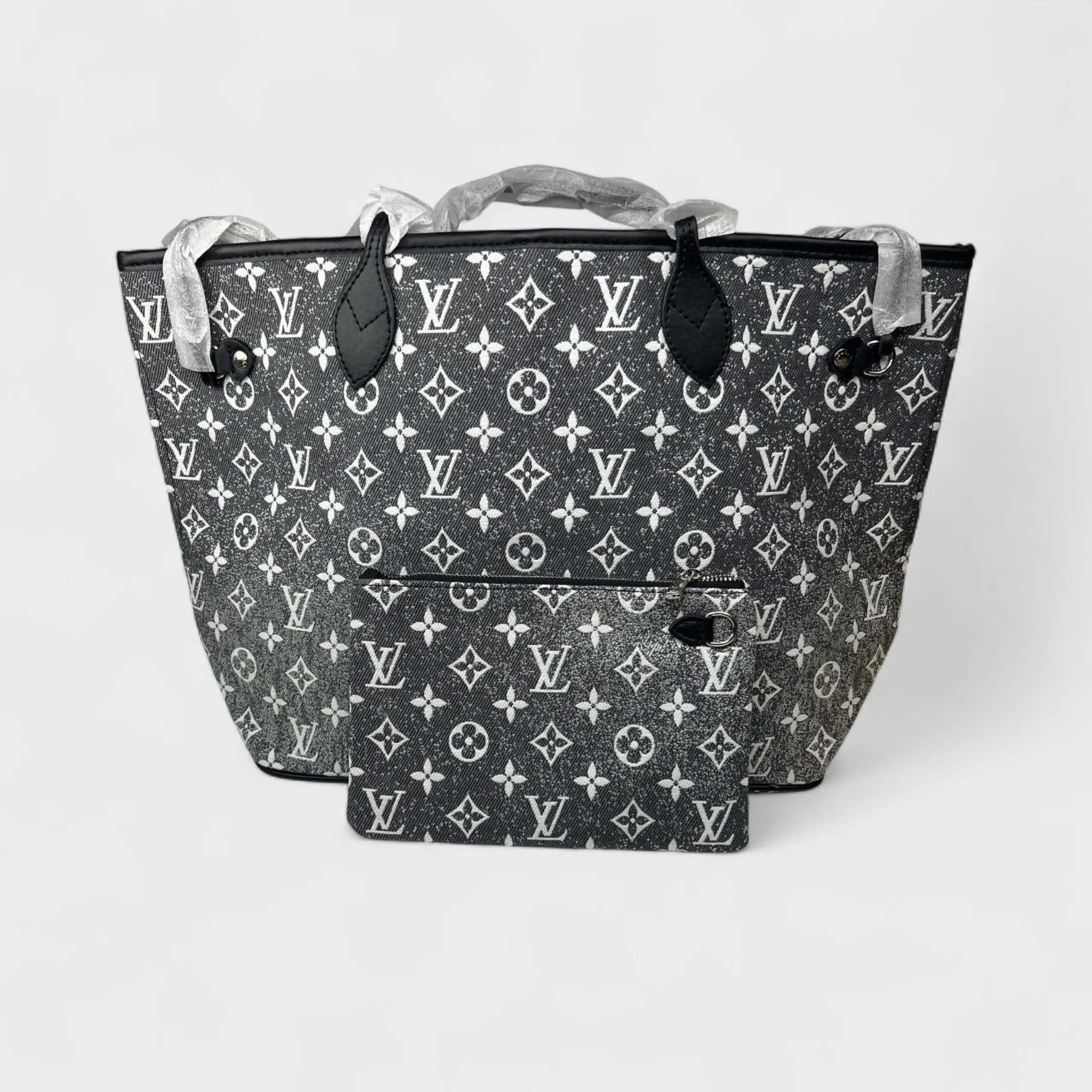 Louis Vuitton Neverfull MM Tote Bag / Grey Monogram Jacquard Denim Silver Hardware - Image 3