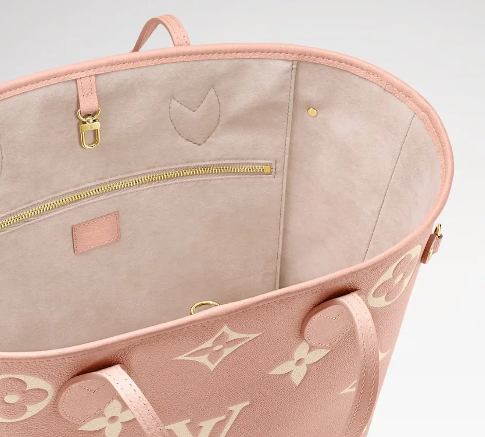 Louis Vuitton Neverfull MM Tote Bag / Pink Monogram Empreinte Gold Hardware - Image 4