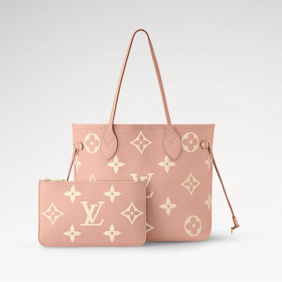 Louis Vuitton Neverfull MM Tote Bag / Pink Monogram Empreinte Gold Hardware - Image 3