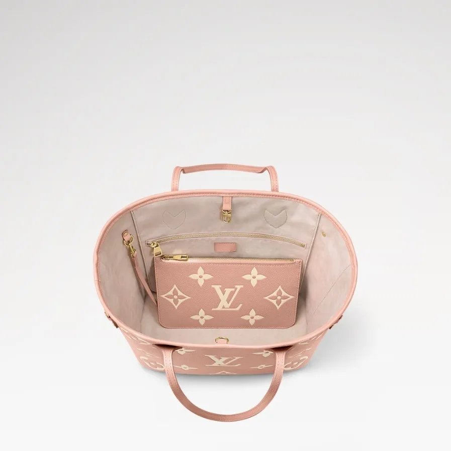 Louis Vuitton Neverfull MM Tote Bag / Pink Monogram Empreinte Gold Hardware - Image 5