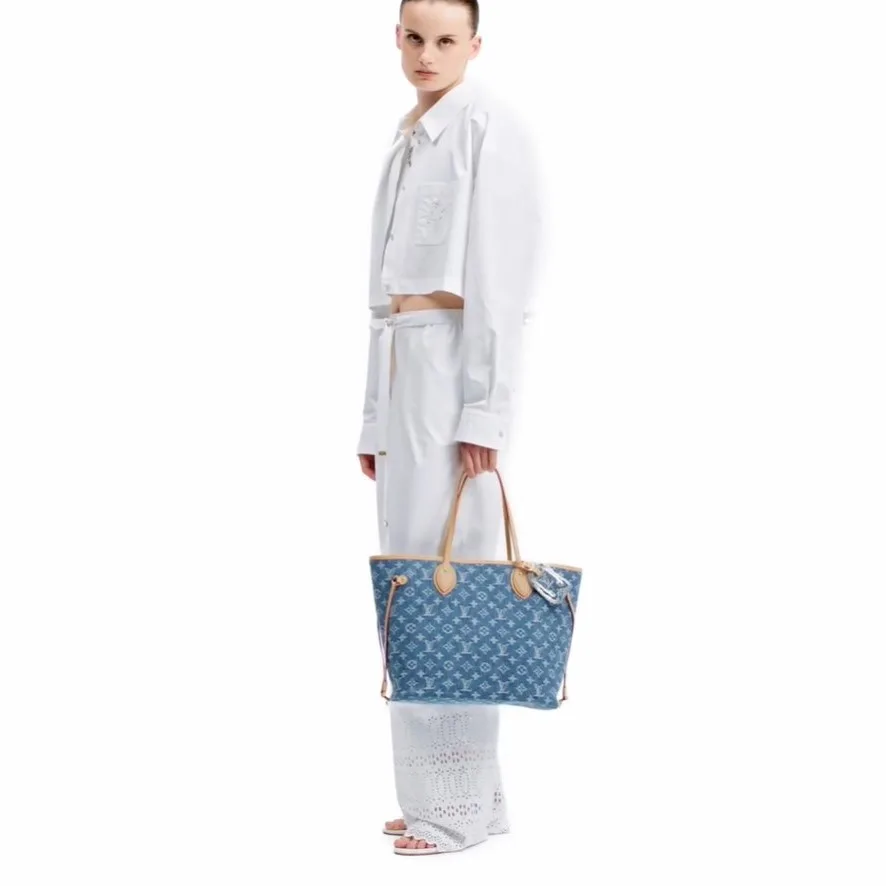 Alternative view of Louis Vuitton Neverfull MM Tote Bag / Blue Denim Gold Hardware