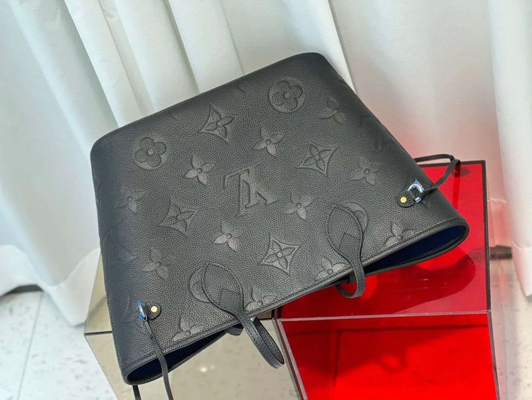 Louis Vuitton Neverfull MM Tote Bag / Black Monogram Empreinte Gold Hardware - Image 4