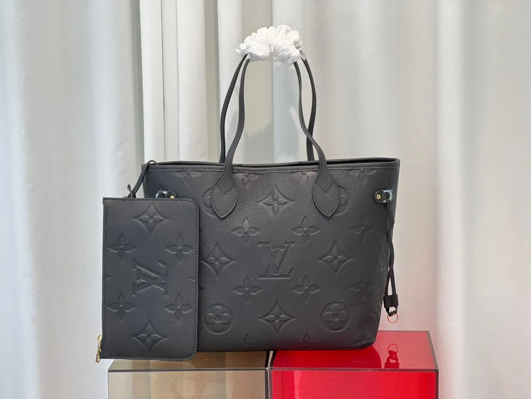 Louis Vuitton Neverfull MM Tote Bag / Black Monogram Empreinte Gold Hardware - Image 3
