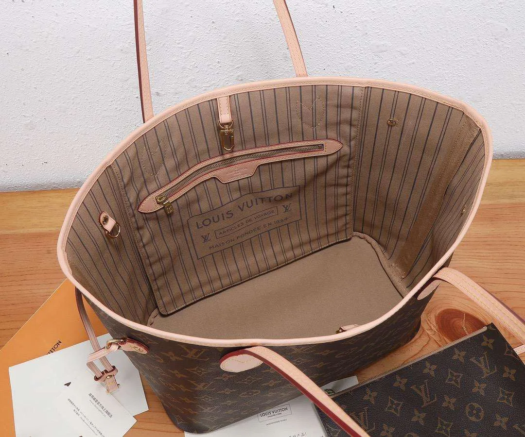 Louis Vuitton Neverfull MM Tote Bag / Brown Monogram Canvas Gold Hardware - Image 5