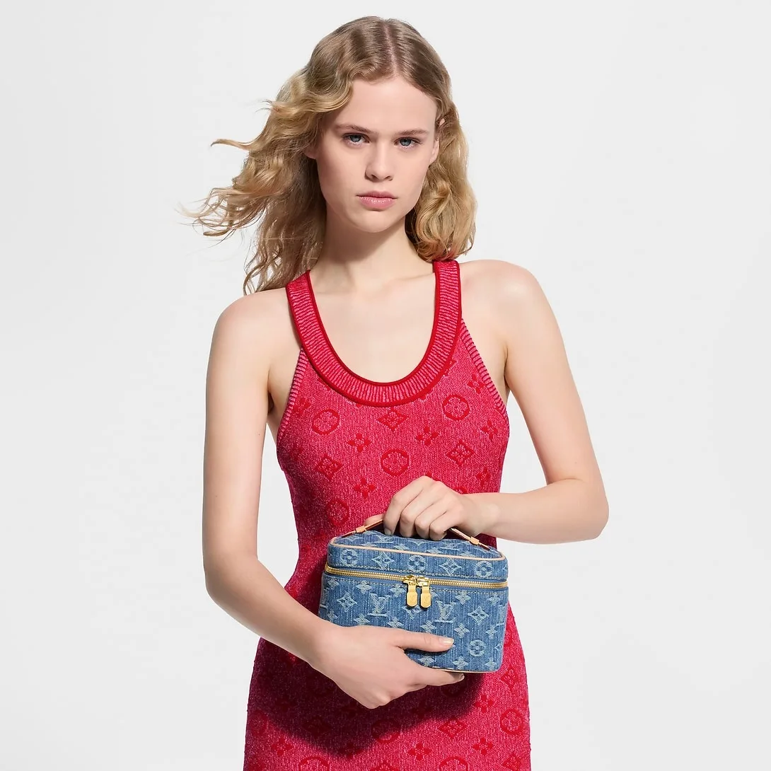 Louis Vuitton Nice Mini Top Handle Bag / Blue Denim Gold Hardware - Image 2