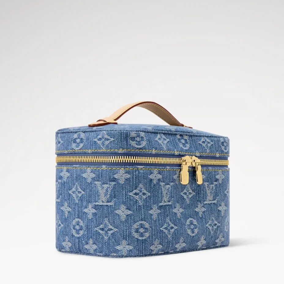 Louis Vuitton Nice Mini Top Handle Bag / Blue Denim Gold Hardware - Image 4