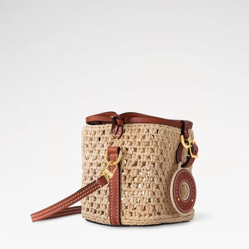 Louis Vuitton Noe Purse Shoulder Bag / Natural Tan Raffia Gold Hardware - Image 4