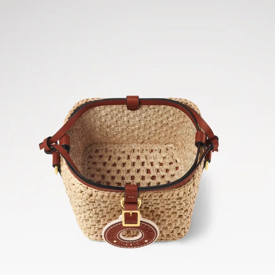 Louis Vuitton Noe Purse Shoulder Bag / Natural Tan Raffia Gold Hardware - Image 5