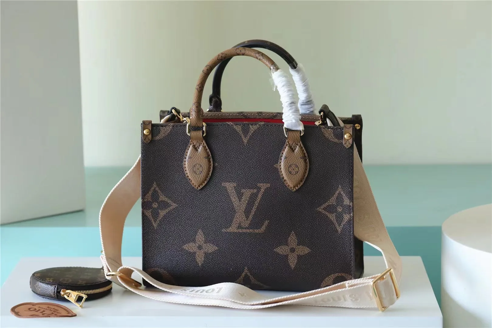 Louis Vuitton OnTheGo PM Tote Bag / Brown Gold Hardware - Image 3