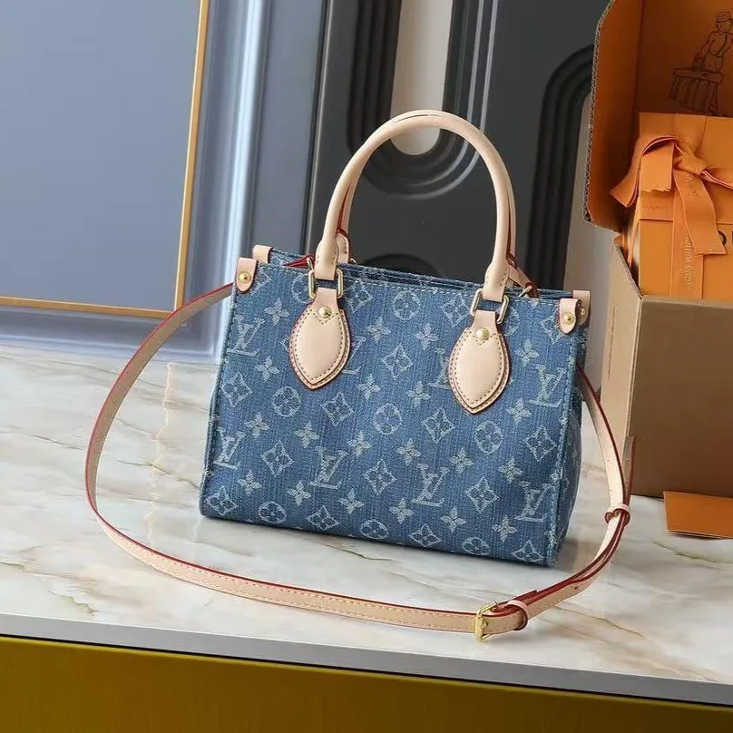 Louis Vuitton OnTheGo PM Tote Bag / Denim Blue Gold Hardware - Image 3