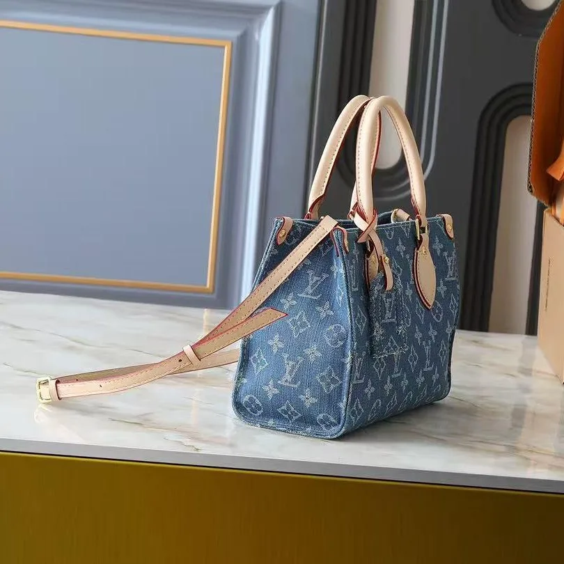 Louis Vuitton OnTheGo PM Tote Bag / Denim Blue Gold Hardware - Image 4
