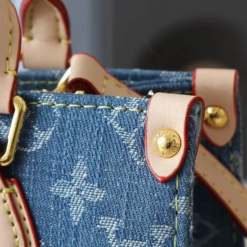 Louis Vuitton OnTheGo PM Tote Bag / Denim Blue Gold Hardware - Image 8