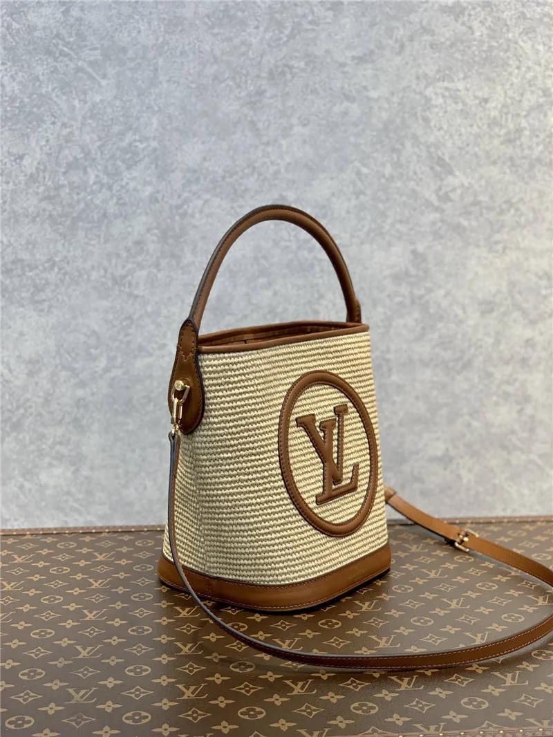 Louis Vuitton Petit Bucket Raffia Beige / LV - Image 5