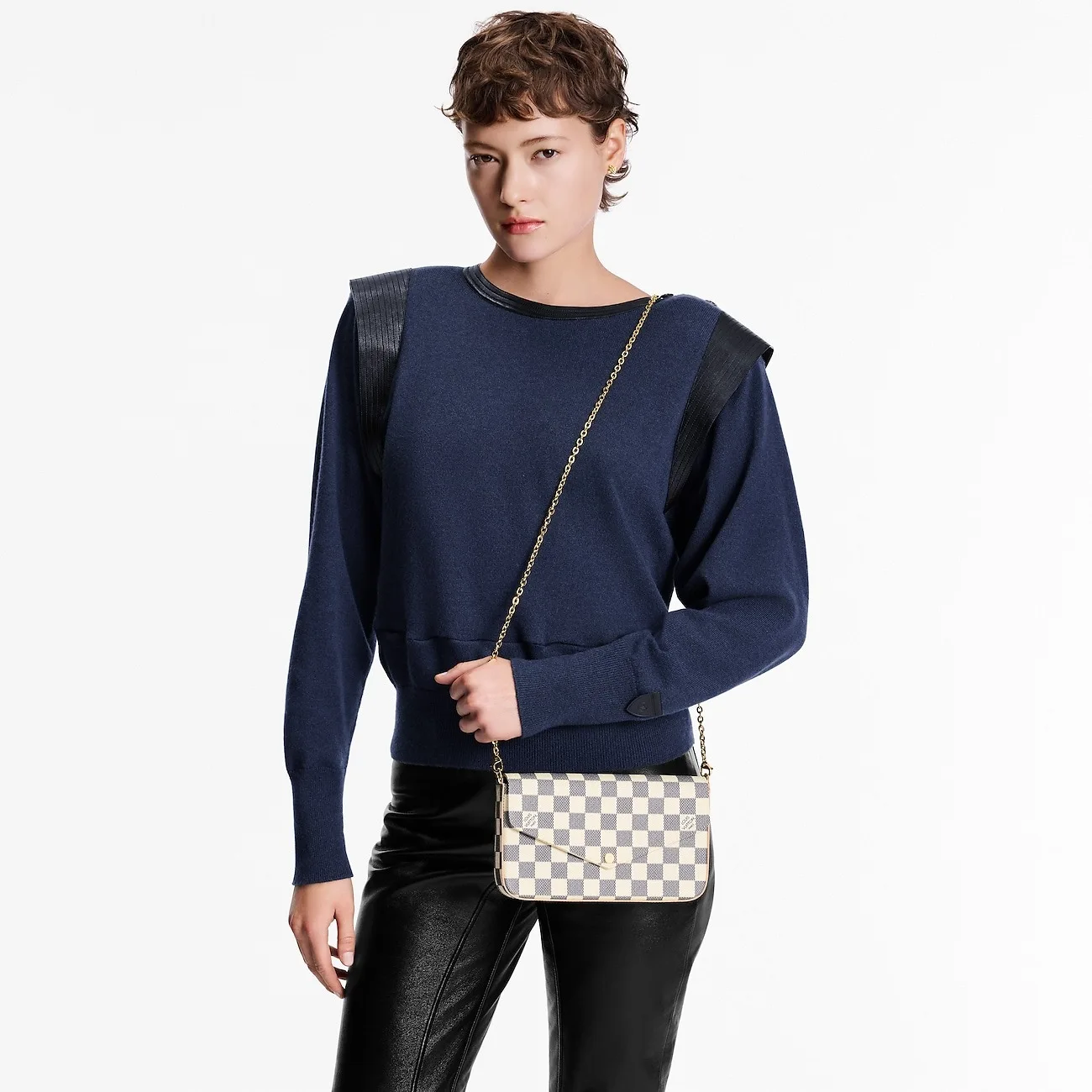 Alternative view of Louis Vuitton Pochette Felicie Shoulder Bag / Multicolor Damier Azur Canvas Gold Hardware