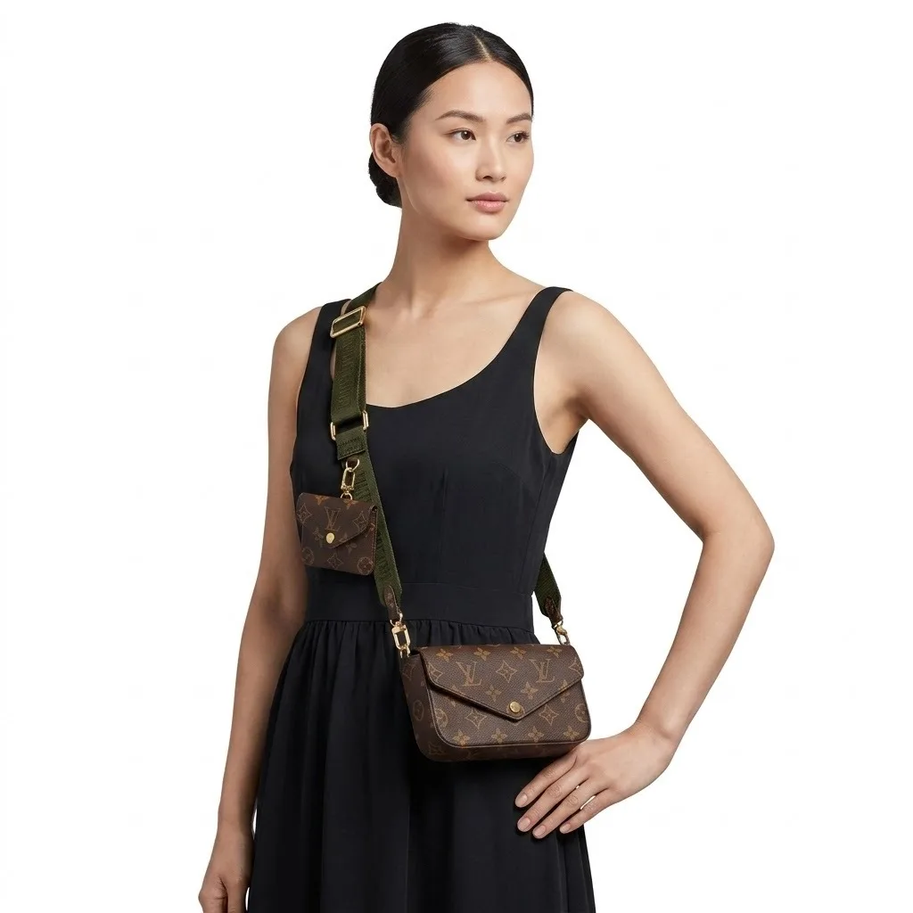Alternative view of Louis Vuitton Pochette Felicie Strap & Go Wallet Shoulder Bag / Khaki Green Monogram Canvas Gold Hardware
