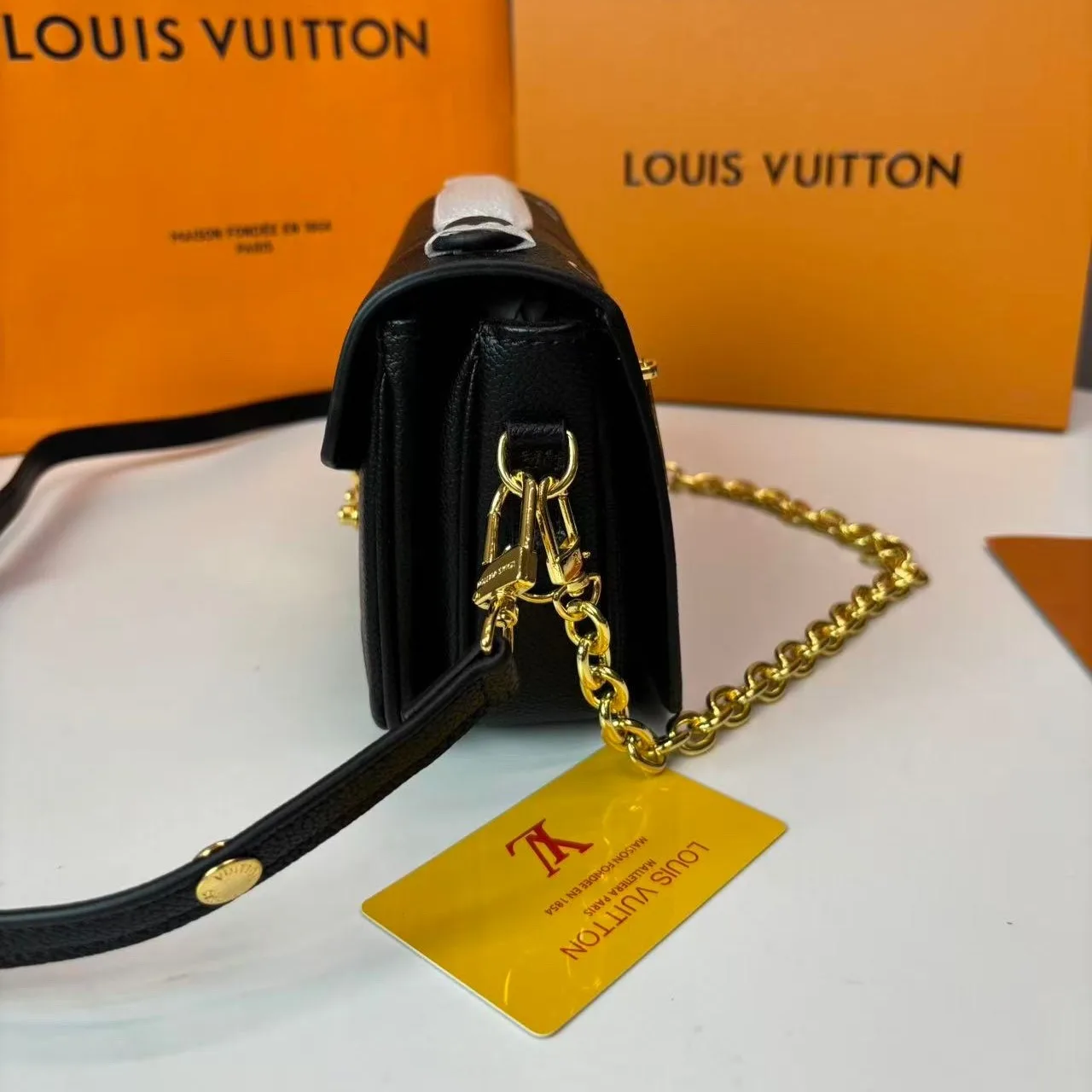 Louis Vuitton Pochette Metis East West Shoulder Bag / Black / Beige Gold Hardware - Image 7