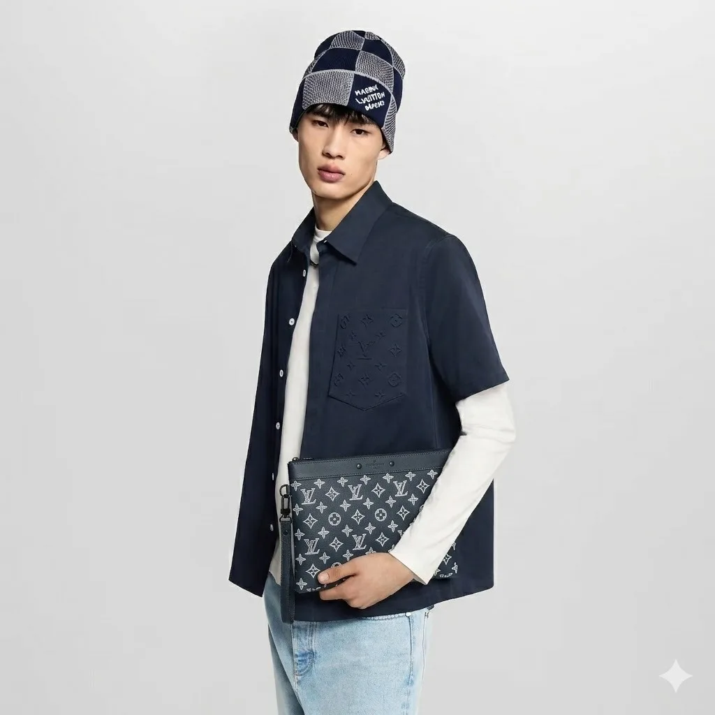 Alternative view of Louis Vuitton Pochette To Go Pouch / Ink Blue/ White Black Hardware