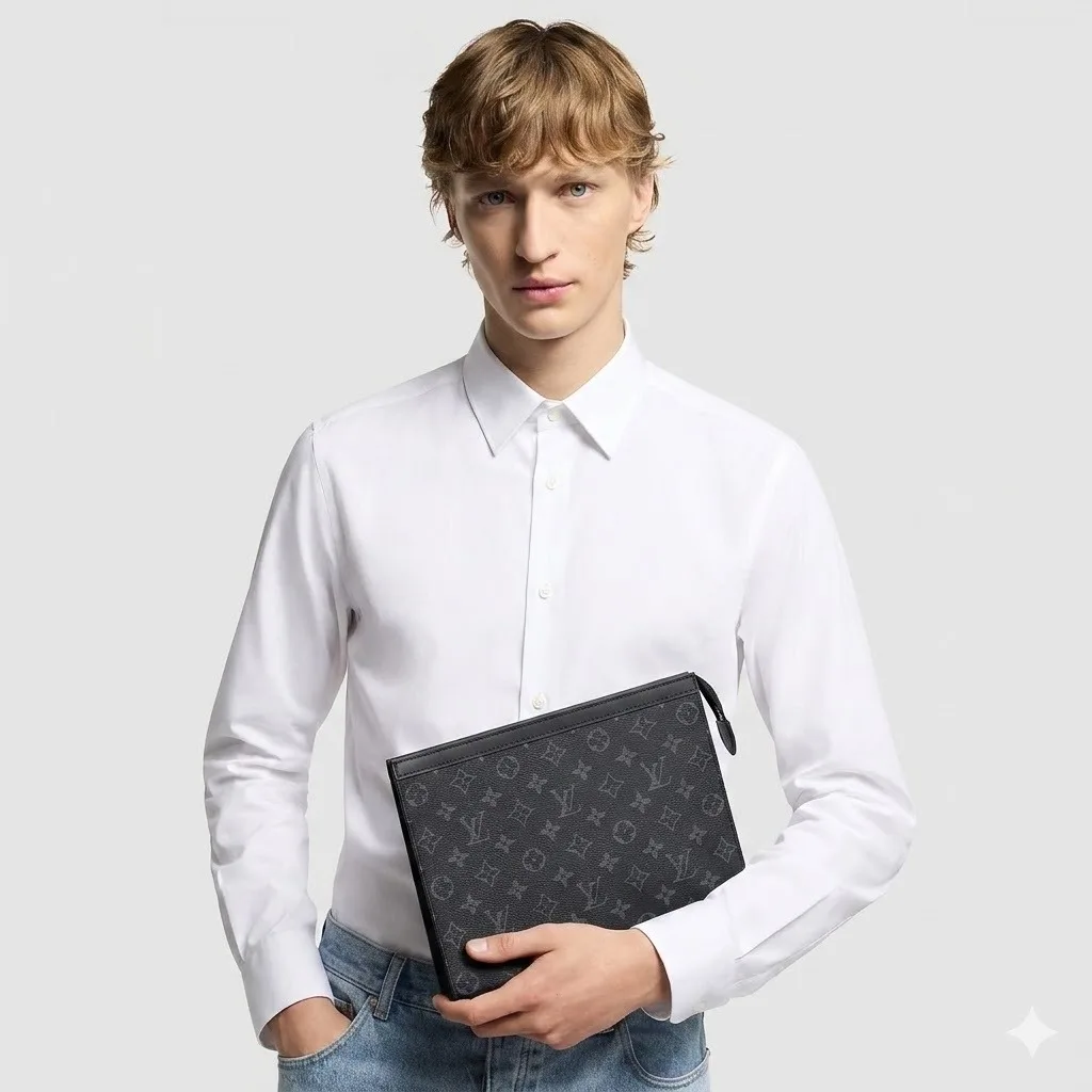 Alternative view of Louis Vuitton Pochette Voyage MM Pouch / Black/ Grey Monogram Eclipse Silver Hardware
