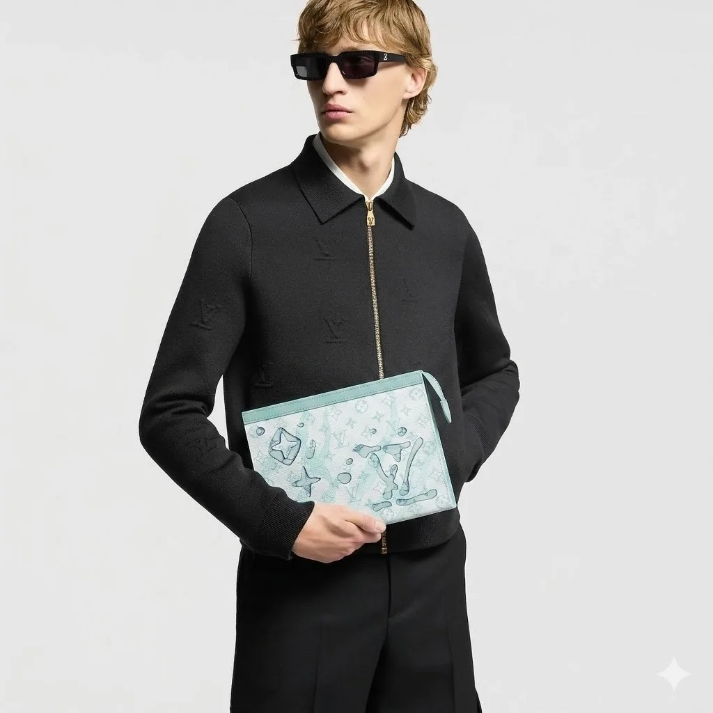 Alternative view of Louis Vuitton Pochette Voyage MM Pouch / Crystal Blue Monogram Aquagarden Canvas Silver Hardware