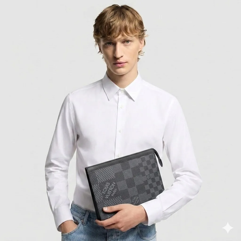 Alternative view of Louis Vuitton Pochette Voyage MM Pouch / Grey Damier Graphite 3D Canvas Silver Hardware