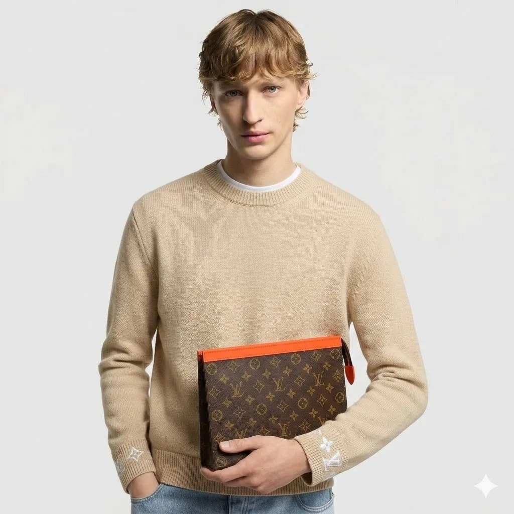Alternative view of Louis Vuitton Pochette Voyage MM Pouch / Orange Silver Hardware