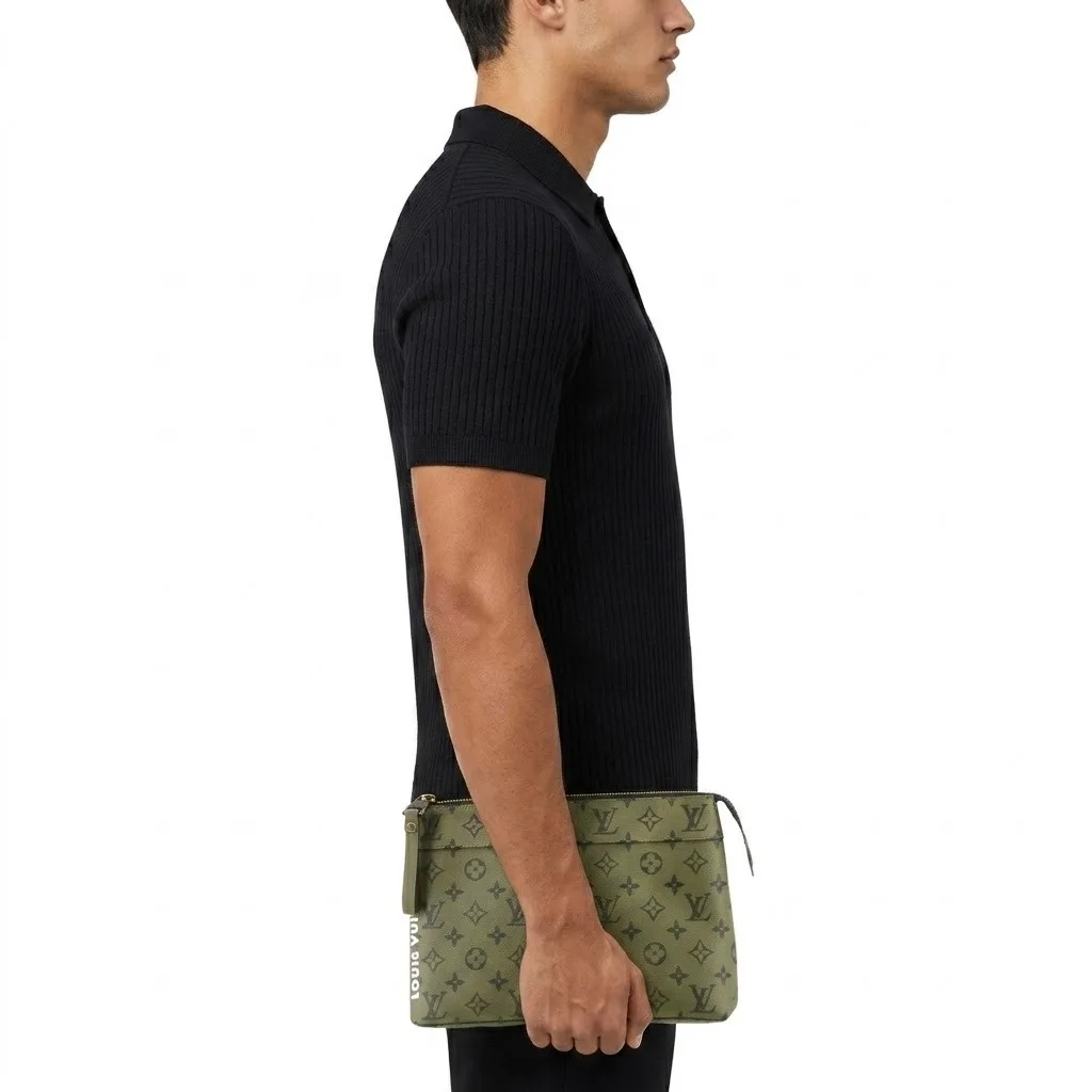 Alternative view of Louis Vuitton Pochette Voyage Souple Pouch / Khaki Green Black Hardware