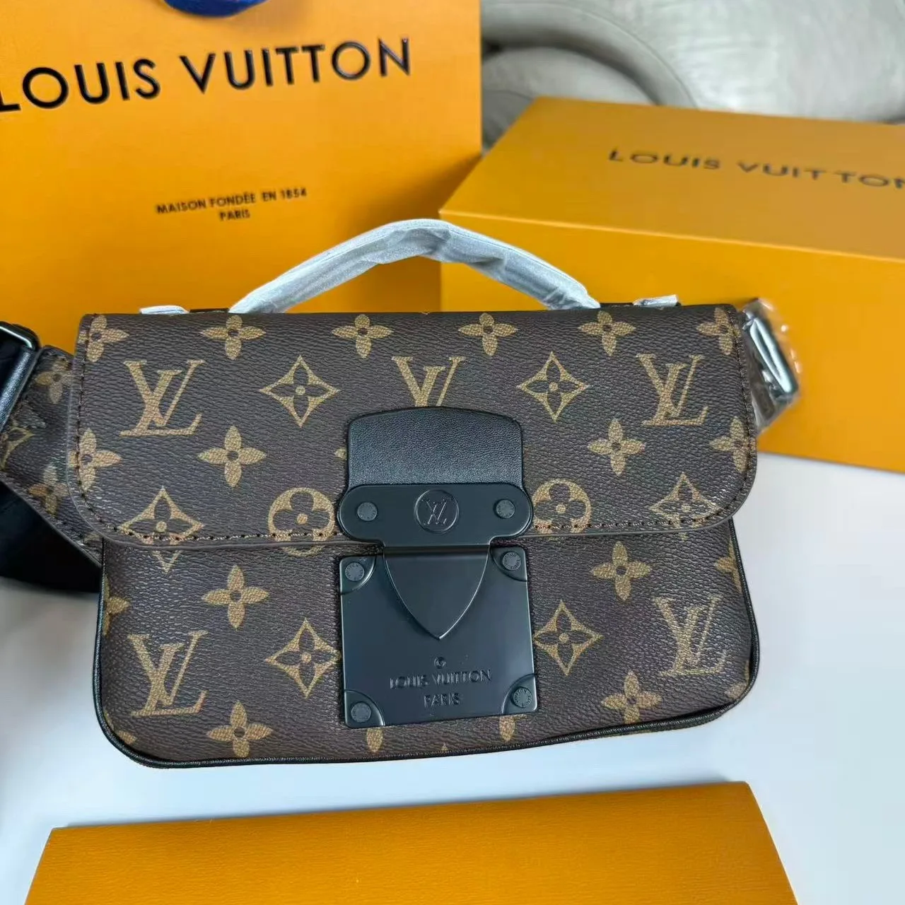 Louis Vuitton S-Lock Sling Monogram Macassar Black - Image 7
