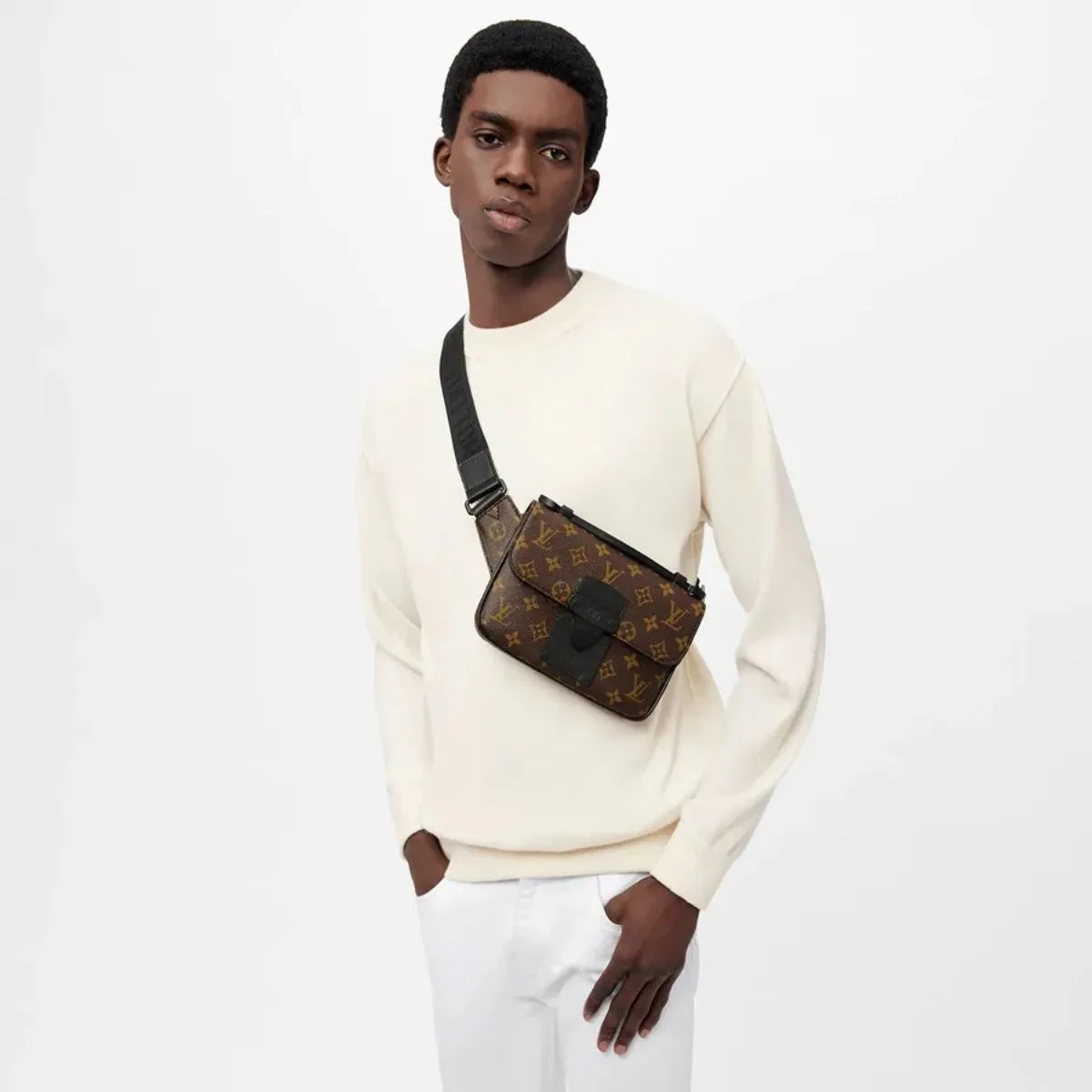 Louis Vuitton S-Lock Sling Monogram Macassar Black - Image 5