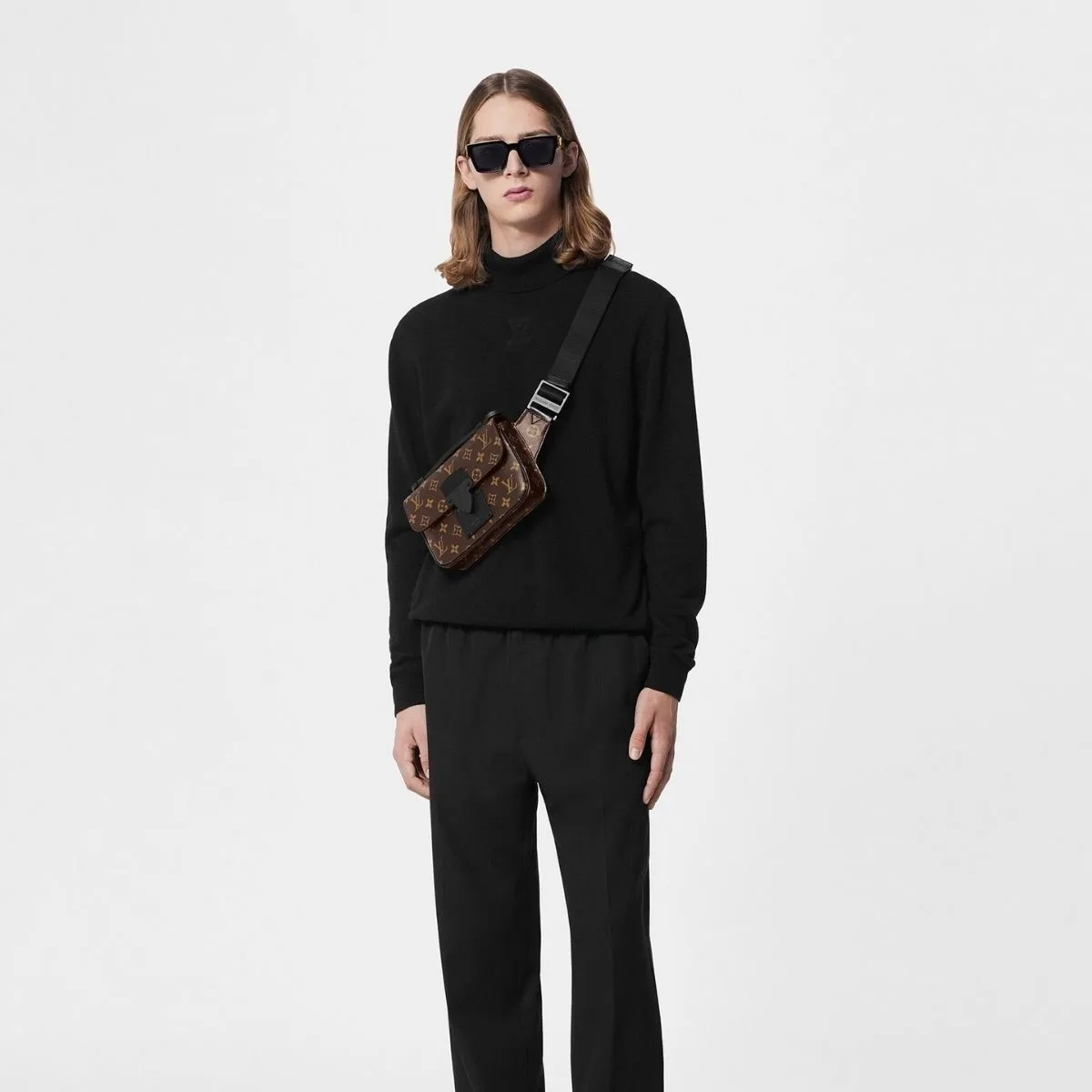 Louis Vuitton S-Lock Sling Monogram Macassar Black - Image 6