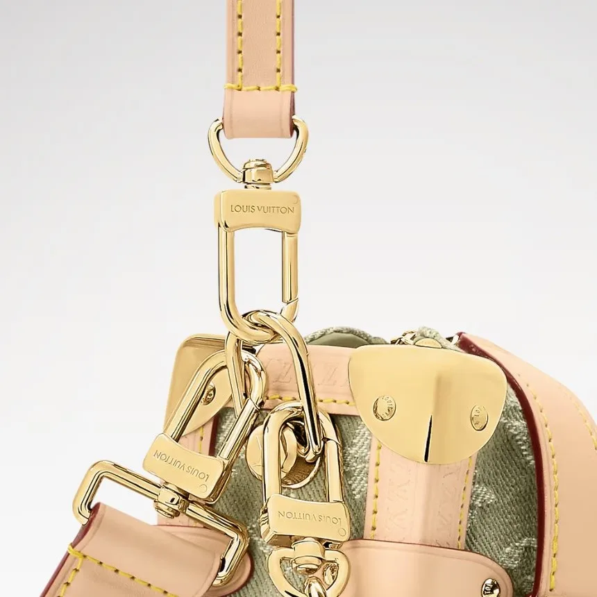 Louis Vuitton Side Trunk MM East West Shoulder Bag / Khaki Denim Gold Hardware - Image 7