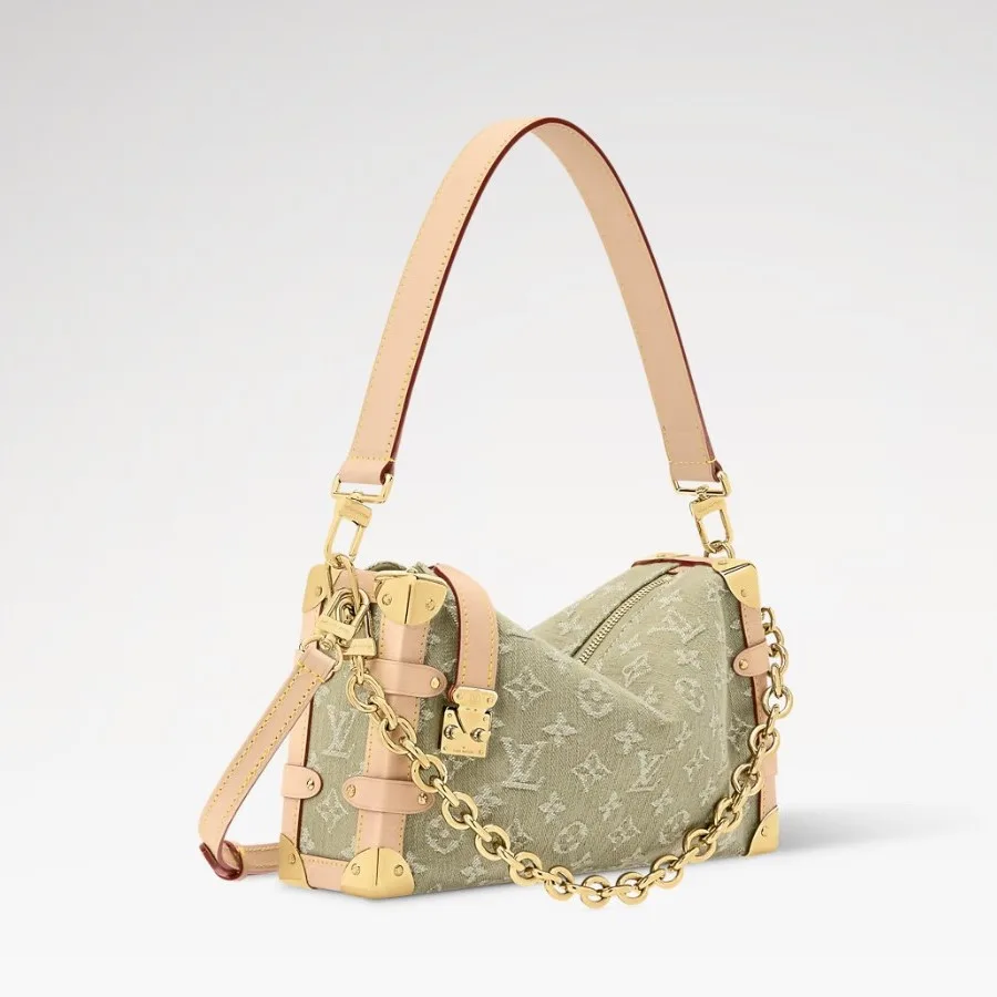 Louis Vuitton Side Trunk MM East West Shoulder Bag / Khaki Denim Gold Hardware - Image 4