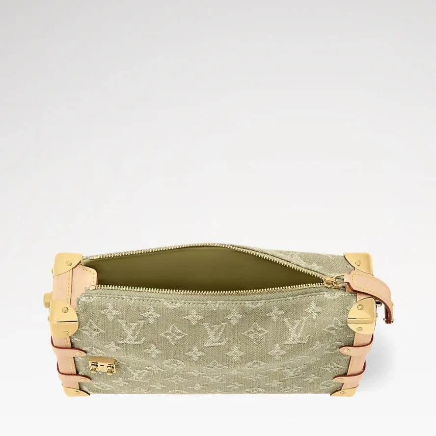Louis Vuitton Side Trunk MM East West Shoulder Bag / Khaki Denim Gold Hardware - Image 6