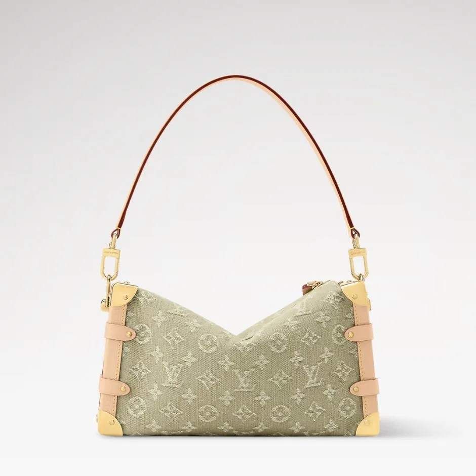 Louis Vuitton Side Trunk MM East West Shoulder Bag / Khaki Denim Gold Hardware - Image 5