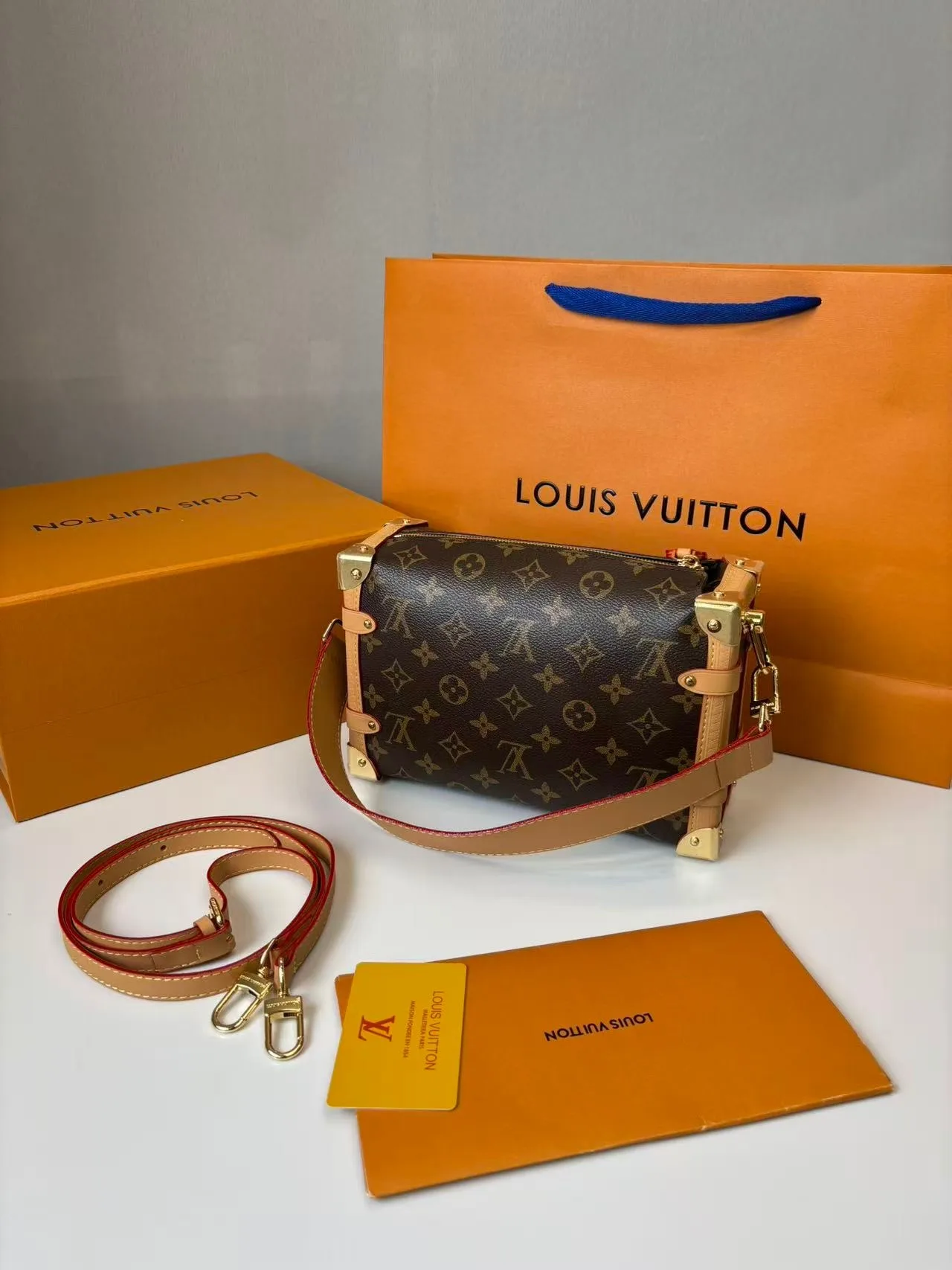 Louis Vuitton Side Trunk MM Shoulder Bag Brown Monogram Canvas Gold Hardware - Image 5