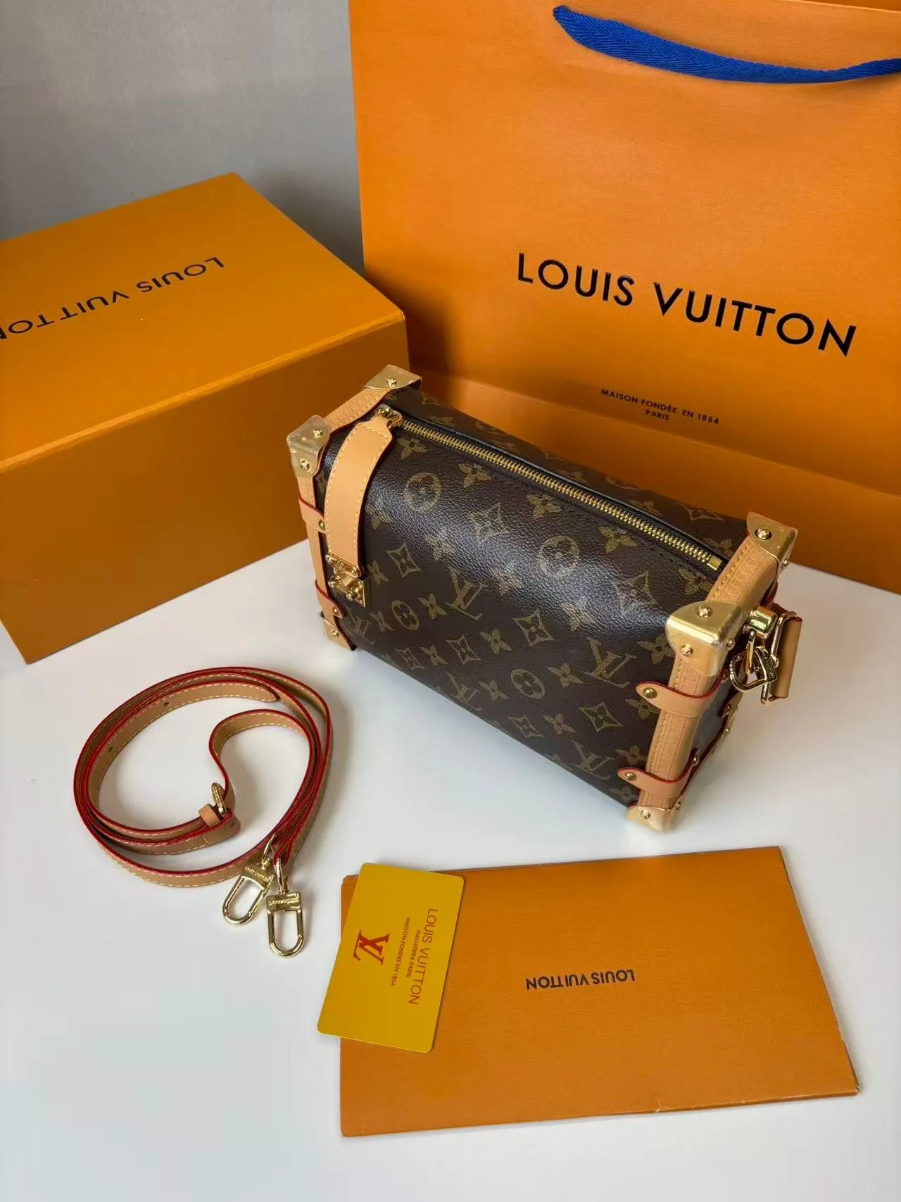 Louis Vuitton Side Trunk MM Shoulder Bag Brown Monogram Canvas Gold Hardware - Image 7